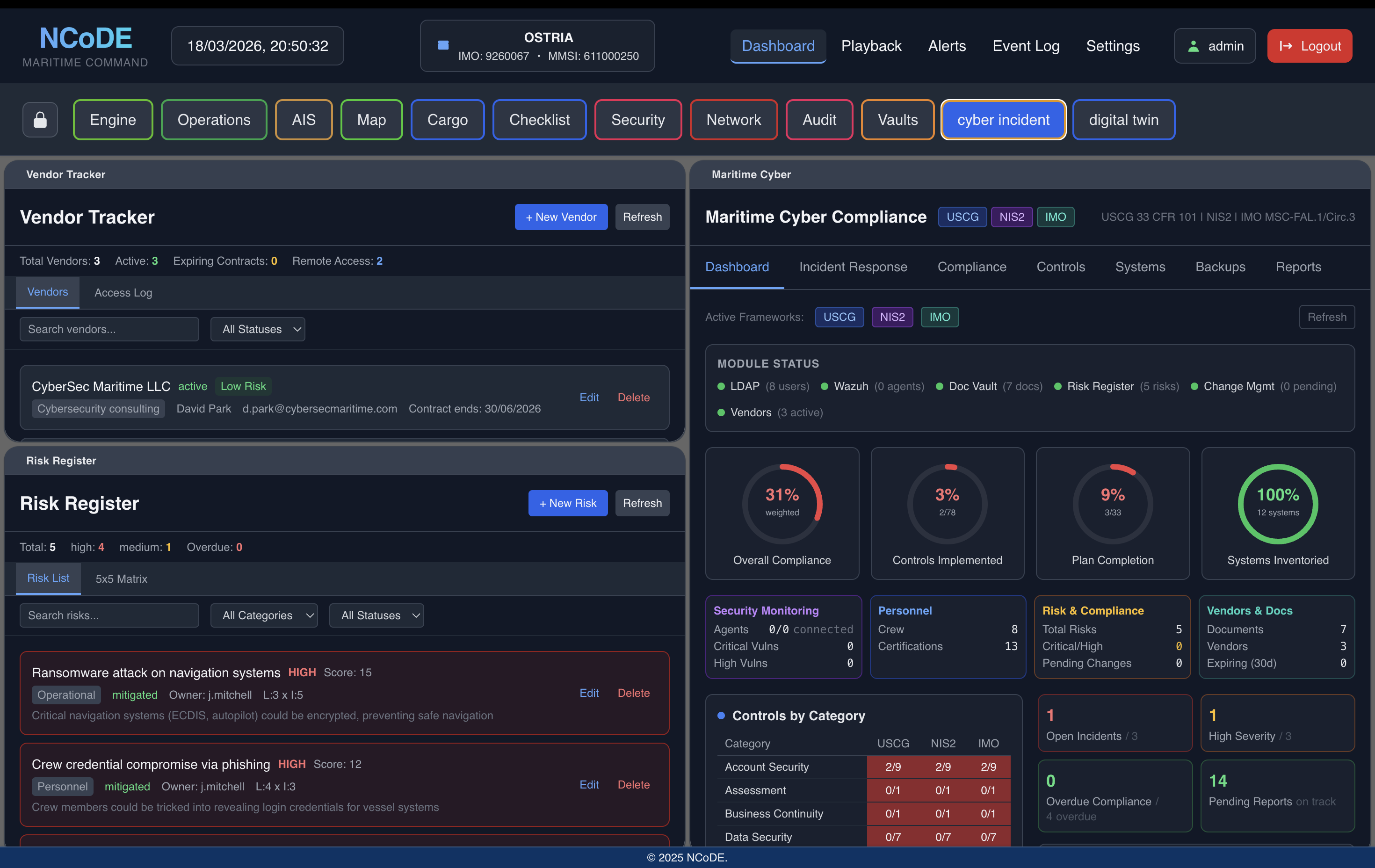 NCoDE Command - Maritime Cyber Compliance Dashboard