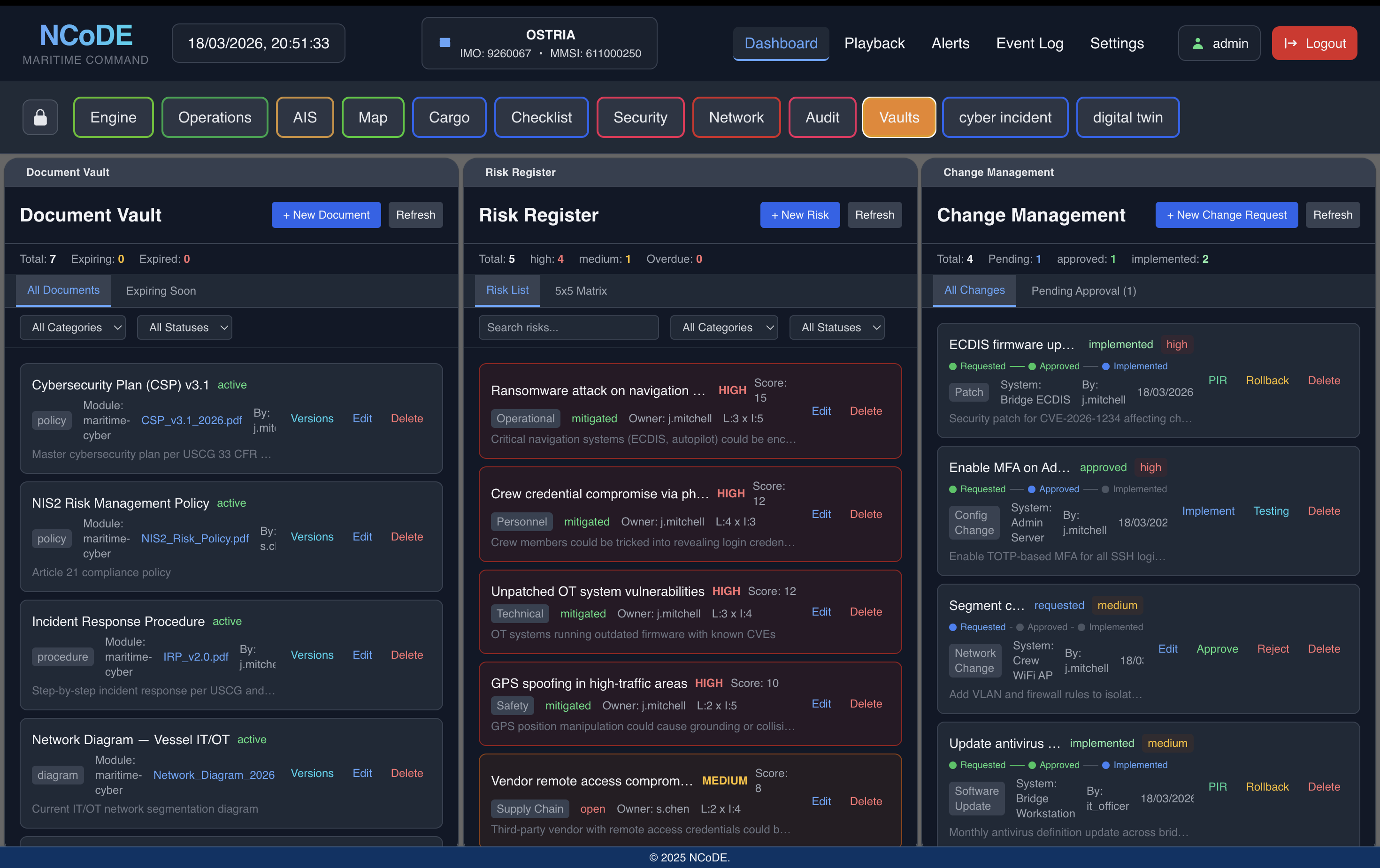 NCoDE Command - Document Vault, Risk Register, and Change Management